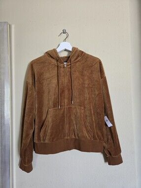 Gap NWT Velour Zip-Up Hoodie in Cognac Brown